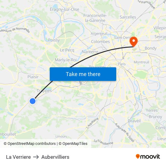 La Verriere to Aubervilliers map