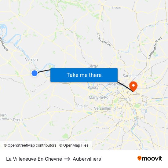La Villeneuve-En-Chevrie to Aubervilliers map