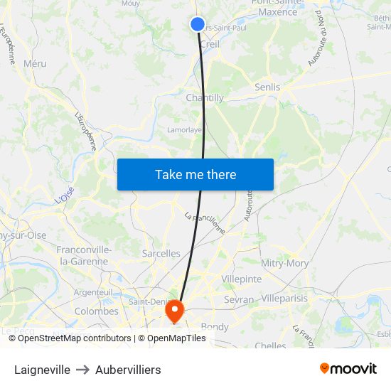 Laigneville to Aubervilliers map