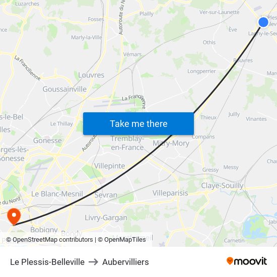 Le Plessis-Belleville to Aubervilliers map