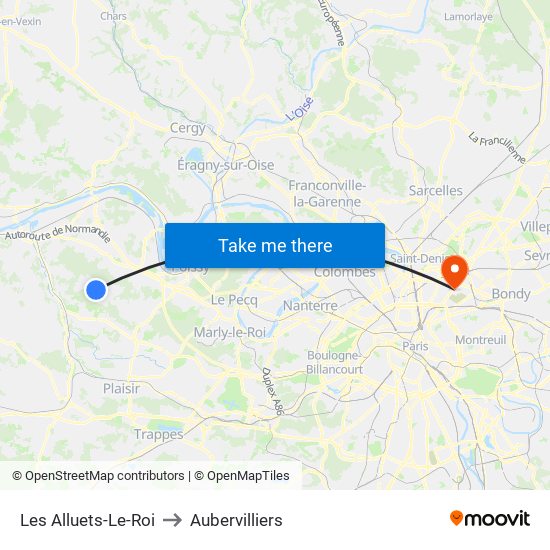 Les Alluets-Le-Roi to Aubervilliers map