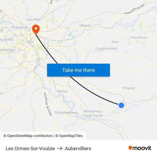Les Ormes-Sur-Voulzie to Aubervilliers map