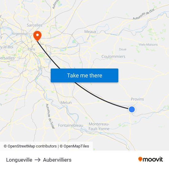 Longueville to Aubervilliers map
