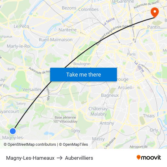 Magny-Les-Hameaux to Aubervilliers map