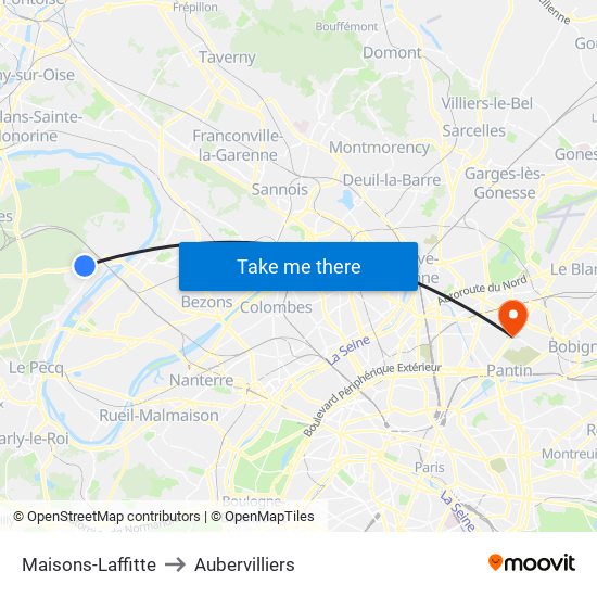 Maisons-Laffitte to Aubervilliers map