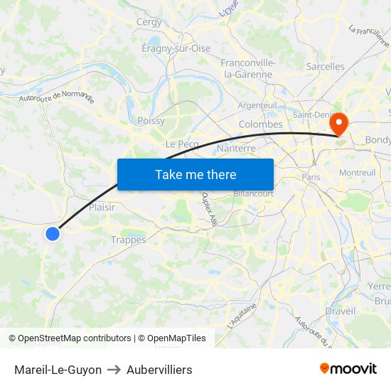 Mareil-Le-Guyon to Aubervilliers map