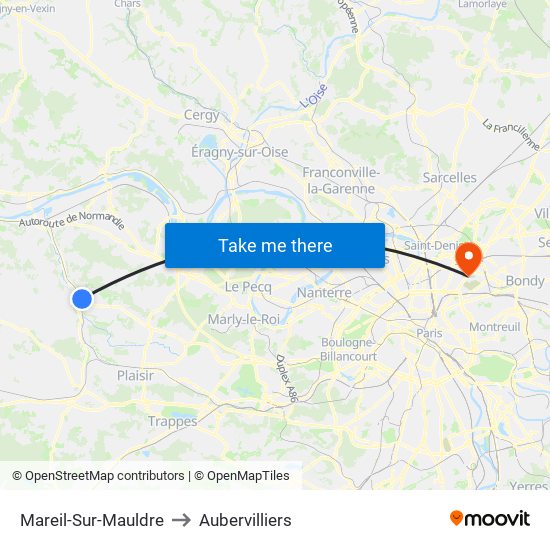 Mareil-Sur-Mauldre to Aubervilliers map