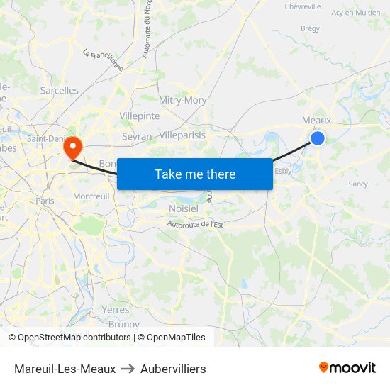 Mareuil-Les-Meaux to Aubervilliers map