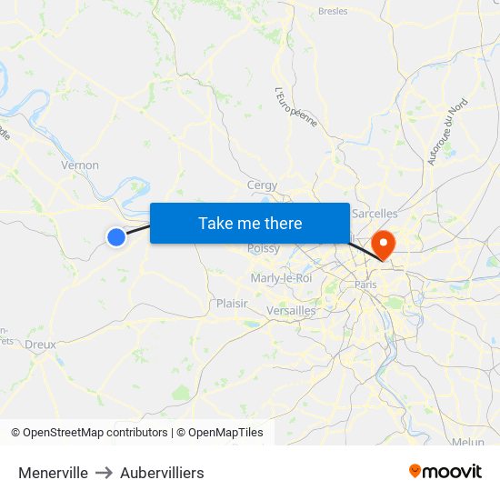 Menerville to Aubervilliers map
