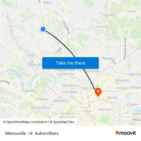 Menouville to Aubervilliers map