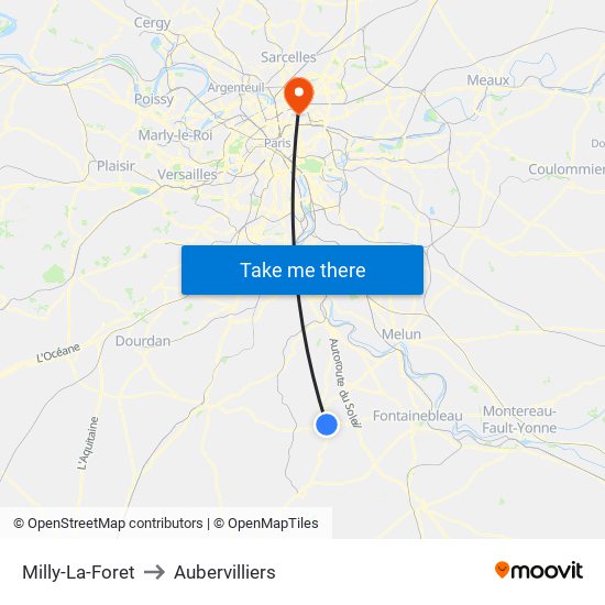 Milly-La-Foret to Aubervilliers map