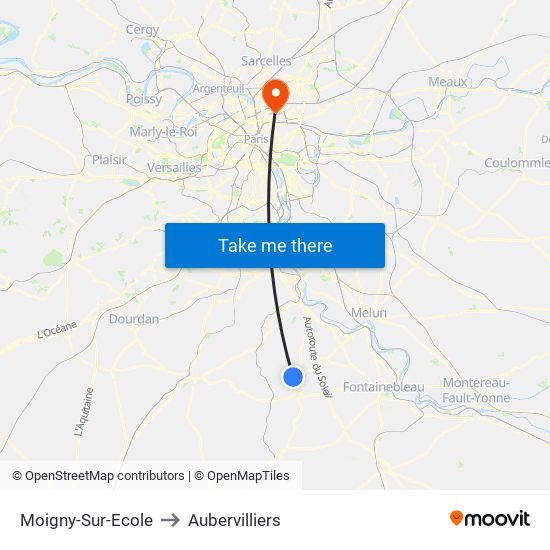 Moigny-Sur-Ecole to Aubervilliers map