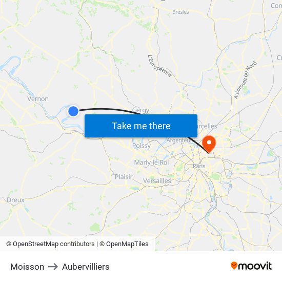 Moisson to Aubervilliers map