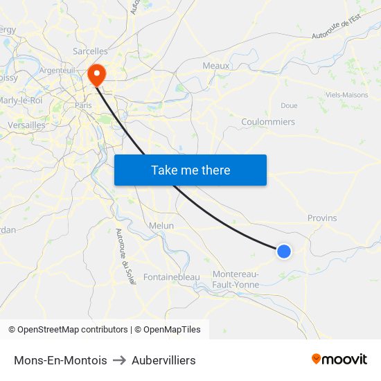 Mons-En-Montois to Aubervilliers map