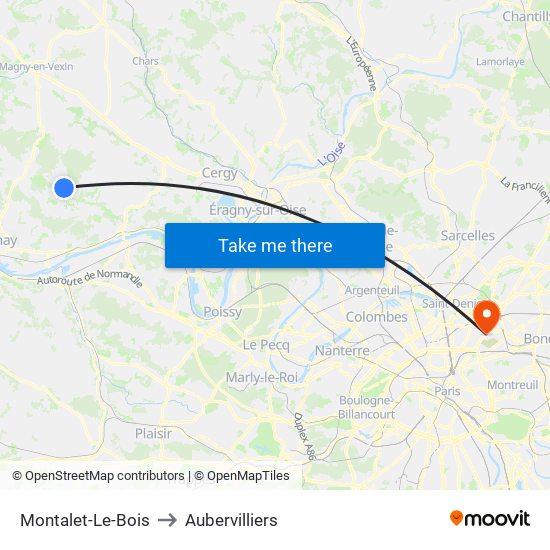 Montalet-Le-Bois to Aubervilliers map
