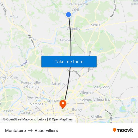 Montataire to Aubervilliers map