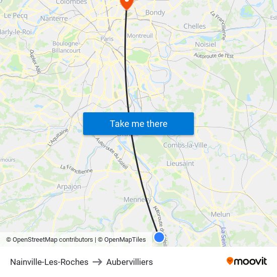 Nainville-Les-Roches to Aubervilliers map