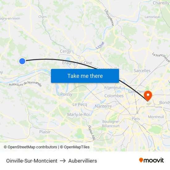 Oinville-Sur-Montcient to Aubervilliers map