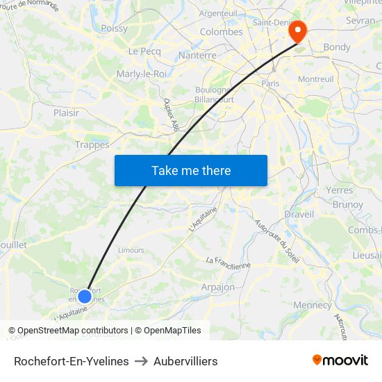 Rochefort-En-Yvelines to Aubervilliers map