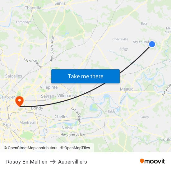 Rosoy-En-Multien to Aubervilliers map