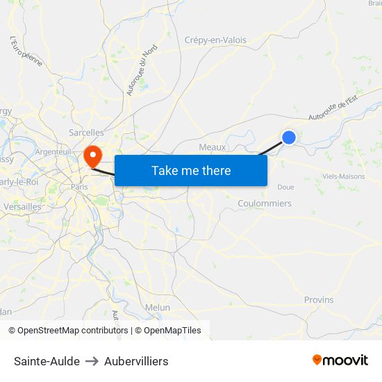 Sainte-Aulde to Aubervilliers map