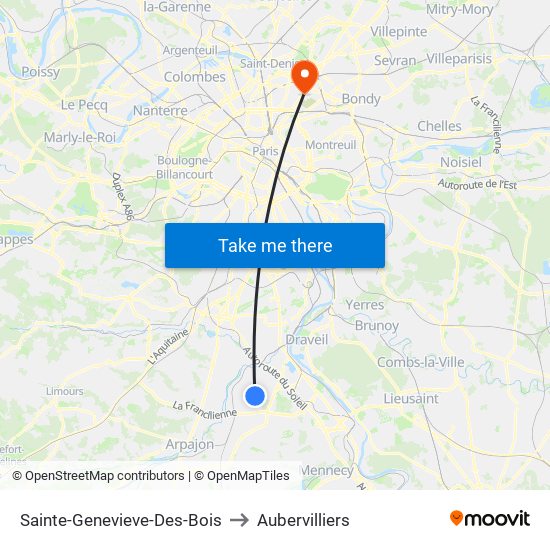 Sainte-Genevieve-Des-Bois to Aubervilliers map