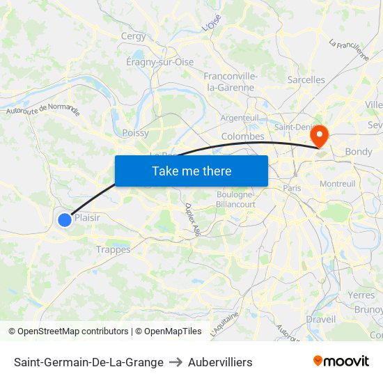 Saint-Germain-De-La-Grange to Aubervilliers map