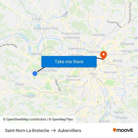 Saint-Nom-La-Breteche to Aubervilliers map