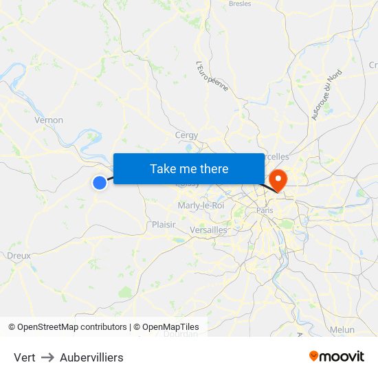 Vert to Aubervilliers map