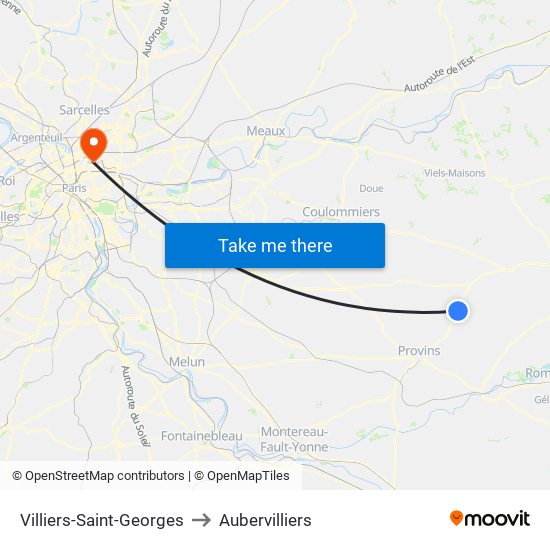 Villiers-Saint-Georges to Aubervilliers map