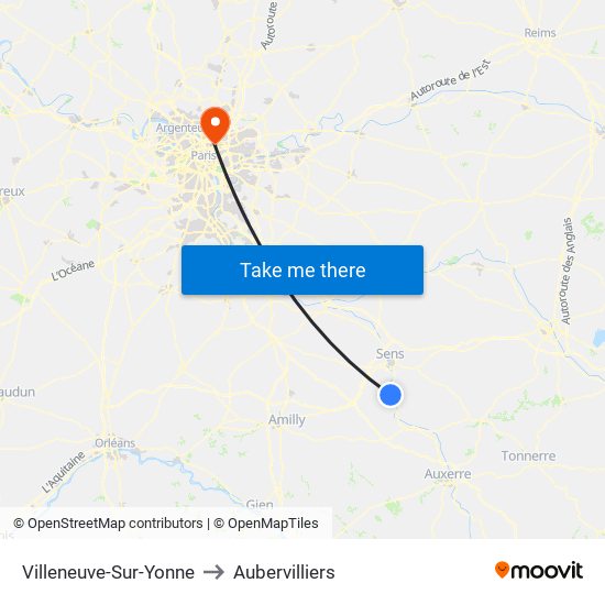 Villeneuve-Sur-Yonne to Aubervilliers map