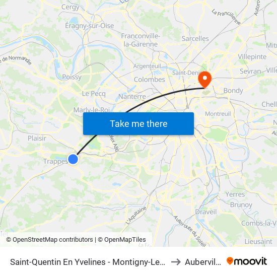 Saint-Quentin En Yvelines - Montigny-Le-Bretonneux to Aubervilliers map