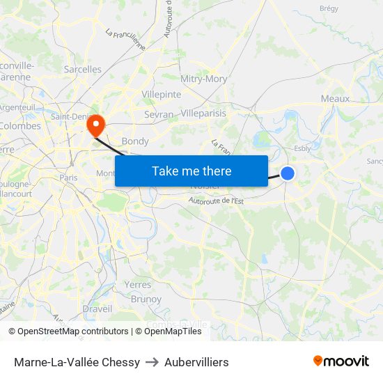 Marne-La-Vallée Chessy to Aubervilliers map