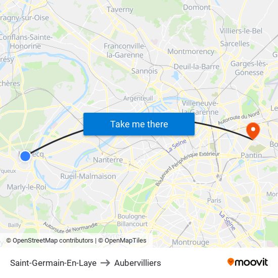 Saint-Germain-En-Laye to Aubervilliers map