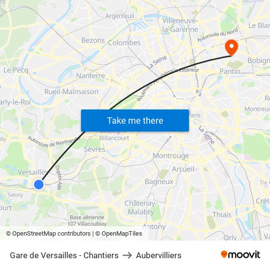 Gare de Versailles - Chantiers to Aubervilliers map