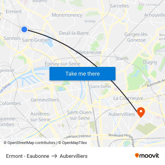 Ermont - Eaubonne to Aubervilliers map