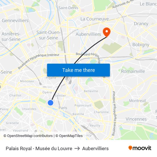 Palais Royal - Musée du Louvre to Aubervilliers map