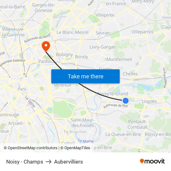 Noisy - Champs to Aubervilliers map