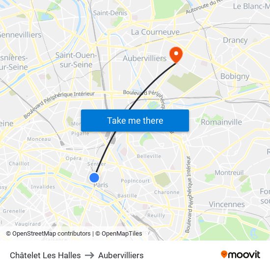 Châtelet Les Halles to Aubervilliers map