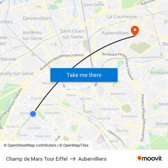 Champ de Mars Tour Eiffel to Aubervilliers map
