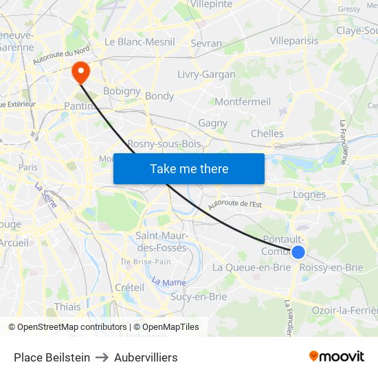 Place Beilstein to Aubervilliers map