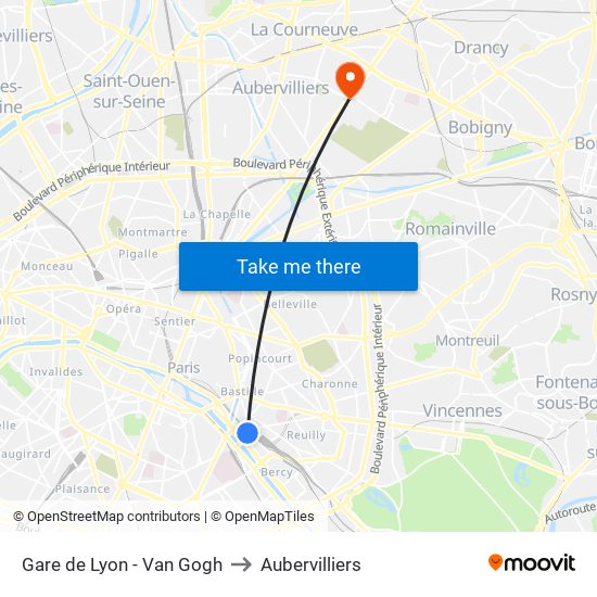 Gare de Lyon - Van Gogh to Aubervilliers map