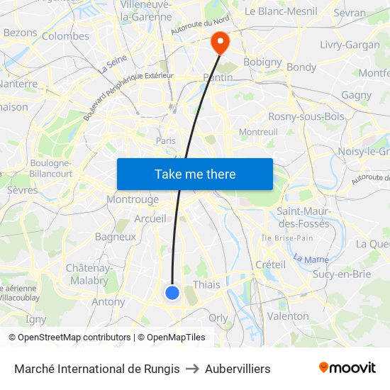 Marché International de Rungis to Aubervilliers map