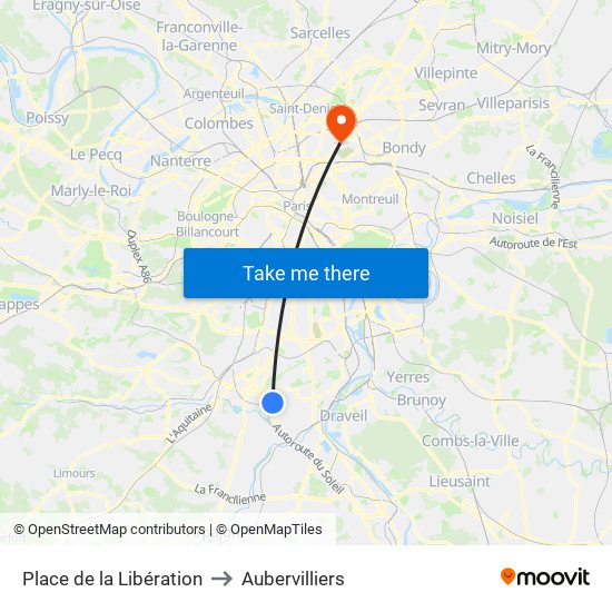 Place de la Libération to Aubervilliers map