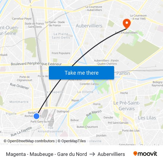 Magenta - Maubeuge - Gare du Nord to Aubervilliers map