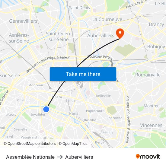 Assemblée Nationale to Aubervilliers map