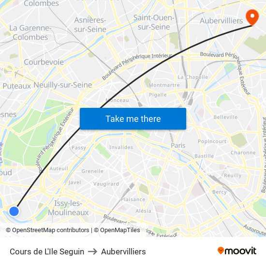 Cours de L'Ile Seguin to Aubervilliers map