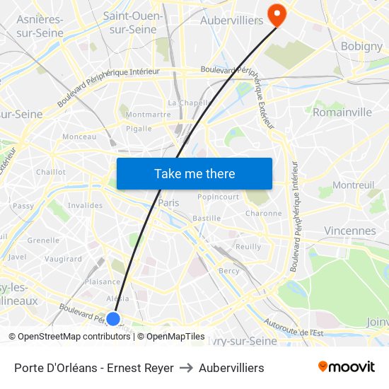 Porte D'Orléans - Ernest Reyer to Aubervilliers map