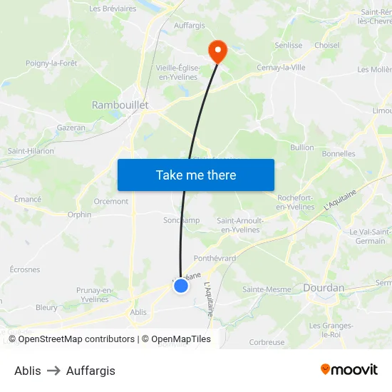 Ablis to Auffargis map
