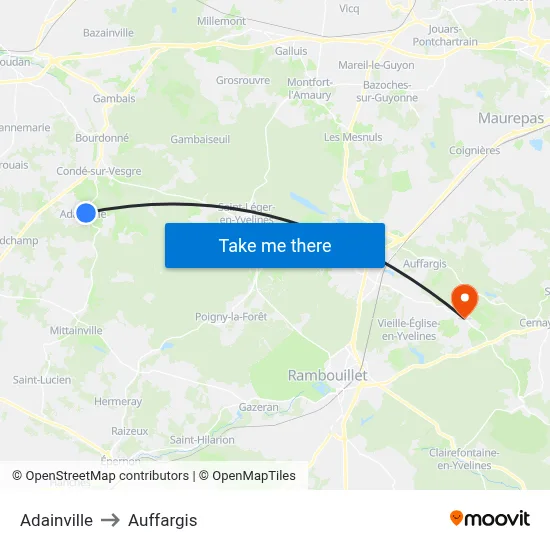Adainville to Auffargis map